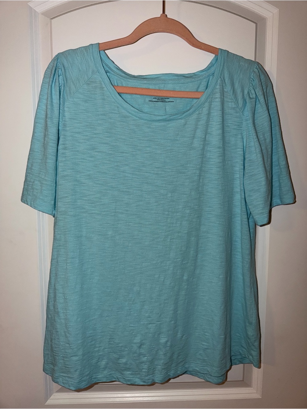 Talbots Aqua Scoop Neck Short Sleeve Slub Tee